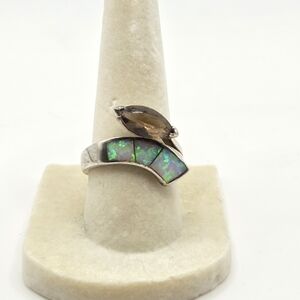 Elegant Silver, Smoky Quartz, and Green Opal Ring